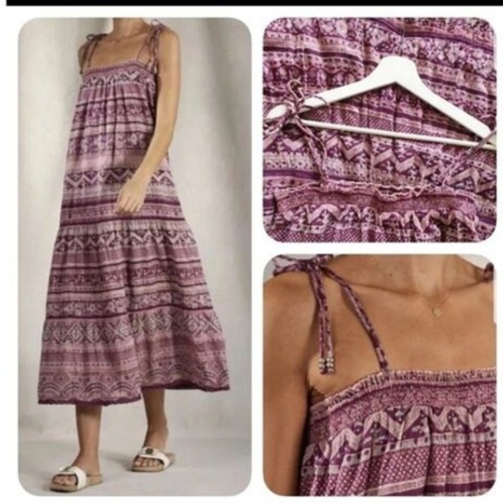 M.A.B.E. Cottagecore Maxi Dress XS Smocked Stevie‎ India Designer hippie boho